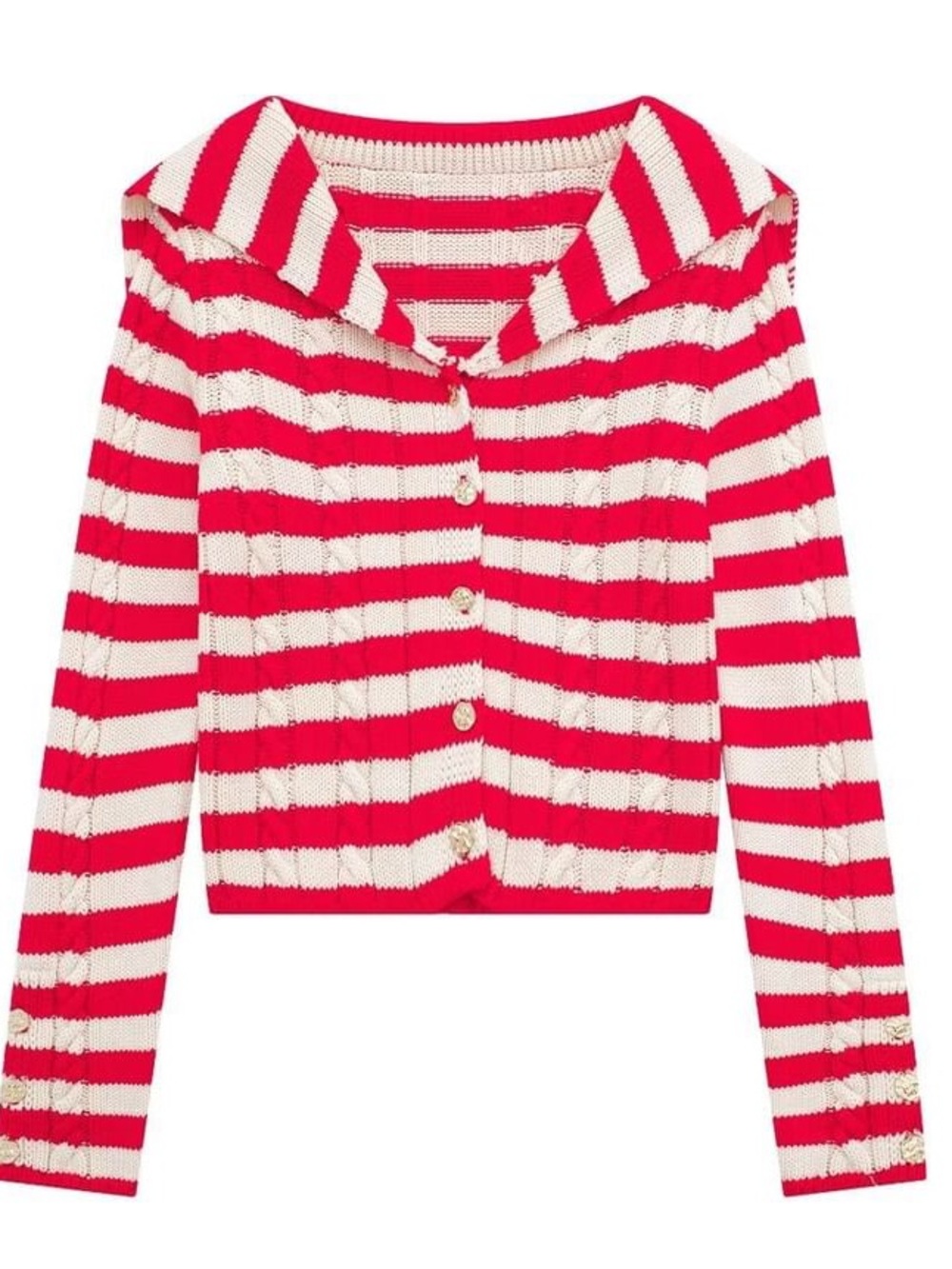 Zara Red & Cream Striped Knit Cardigan